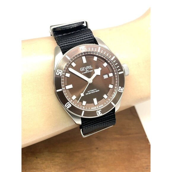 Gevril Men's Watch 48607N Yorkville Swiss Automatic Brown Dial Diver Nylon 43mm - Picture 11 of 14